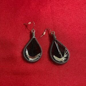 Handcrafted Black Teardrop Wire-Wrapped Earrings